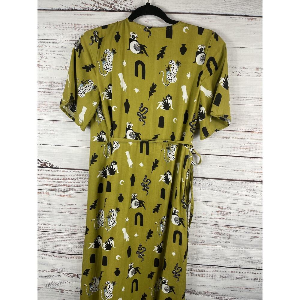 Mata Traders Brea Wrap Dress Womens XS Green Novelty Print Maxi Tencel Boho - Picture 12 of 16